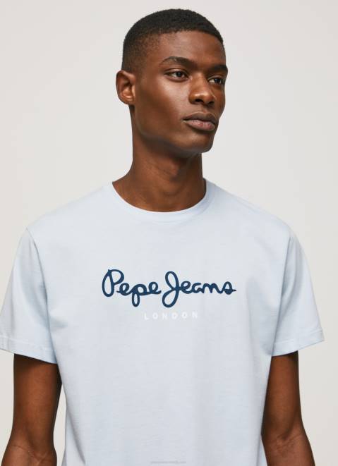 Pepe Jeans Printed Logo Cotton T-Shirt Men Bleach Blue Z22X933