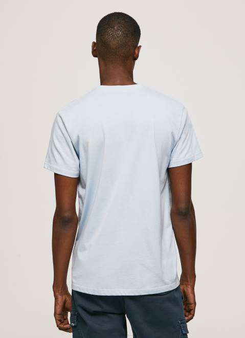 Pepe Jeans Printed Logo Cotton T-Shirt Men Bleach Blue Z22X933