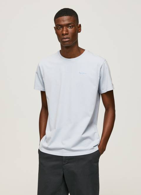 Pepe Jeans Printed Logo Cotton T-Shirt Men Bleach Blue Z22X947