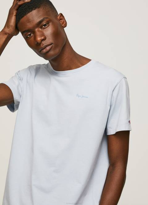 Pepe Jeans Printed Logo Cotton T-Shirt Men Bleach Blue Z22X947