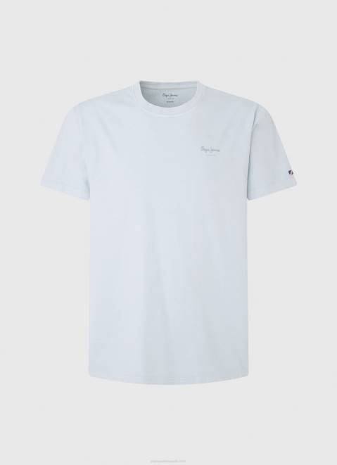 Pepe Jeans Printed Logo Cotton T-Shirt Men Bleach Blue Z22X947