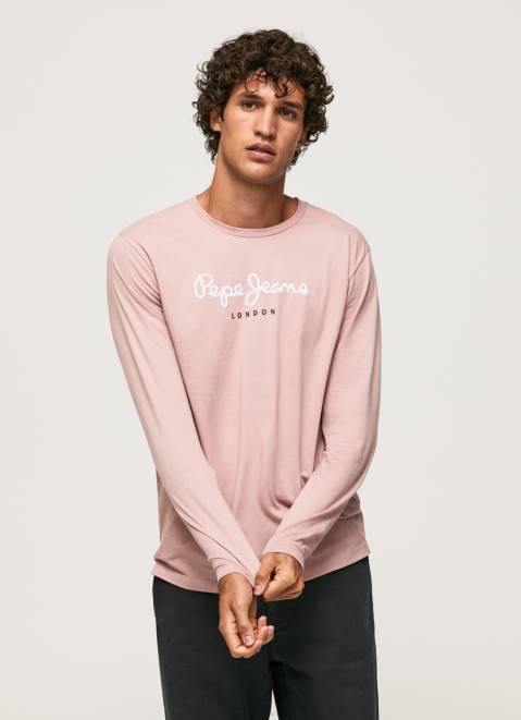 Pepe Jeans Printed Logo Cotton T-Shirt Men Bleach Pink Z22X915