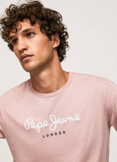 Pepe Jeans Printed Logo Cotton T-Shirt Men Bleach Pink Z22X915