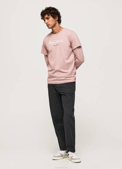 Pepe Jeans Printed Logo Cotton T-Shirt Men Bleach Pink Z22X917