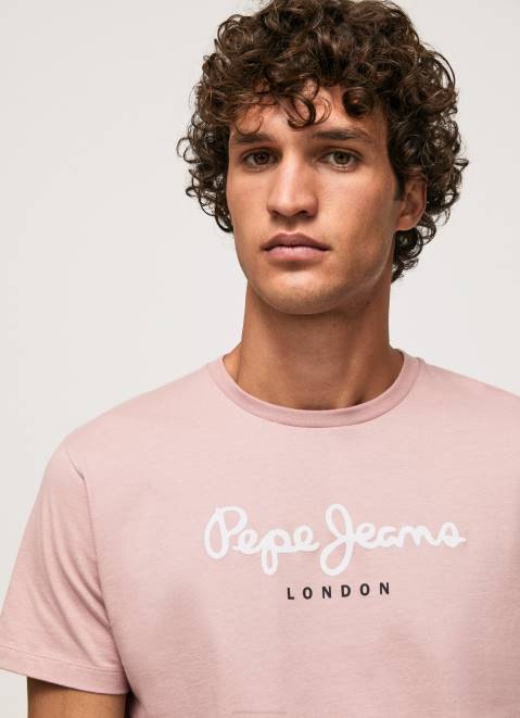 Pepe Jeans Printed Logo Cotton T-Shirt Men Bleach Pink Z22X917