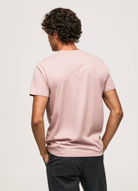 Pepe Jeans Printed Logo Cotton T-Shirt Men Bleach Pink Z22X917
