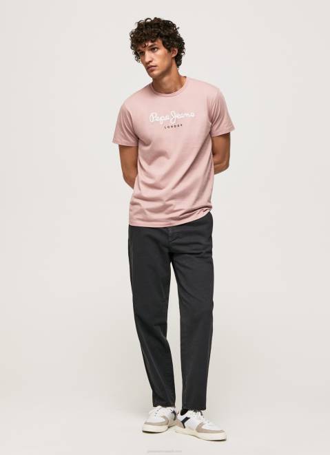 Pepe Jeans Printed Logo Cotton T-Shirt Men Bleach Pink Z22X917