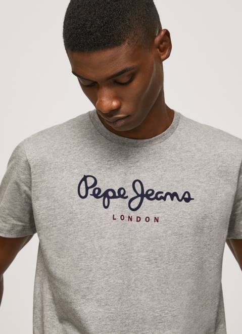 Pepe Jeans Printed Logo Cotton T-Shirt Men Grey Marl Z22X1001