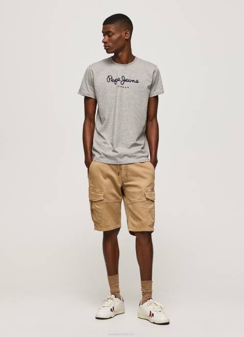 Pepe Jeans Printed Logo Cotton T-Shirt Men Grey Marl Z22X1001
