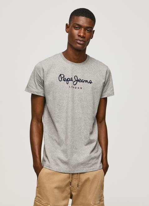 Pepe Jeans Printed Logo Cotton T-Shirt Men Grey Marl Z22X1001