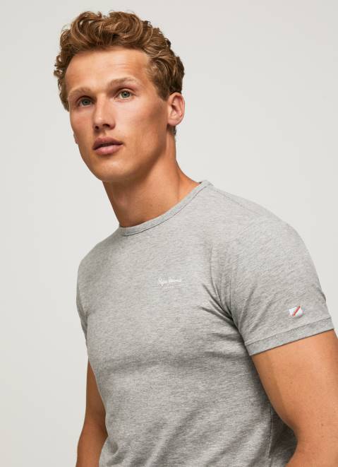 Pepe Jeans Printed Logo Cotton T-Shirt Men Grey Marl Z22X1013