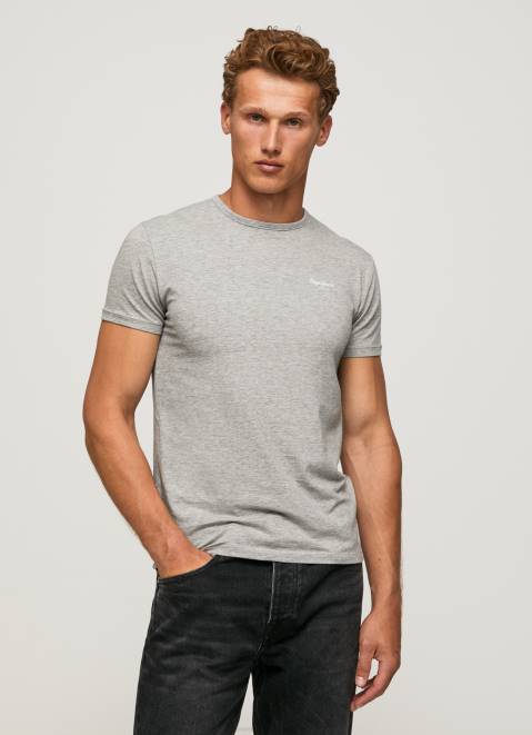 Pepe Jeans Printed Logo Cotton T-Shirt Men Grey Marl Z22X1013
