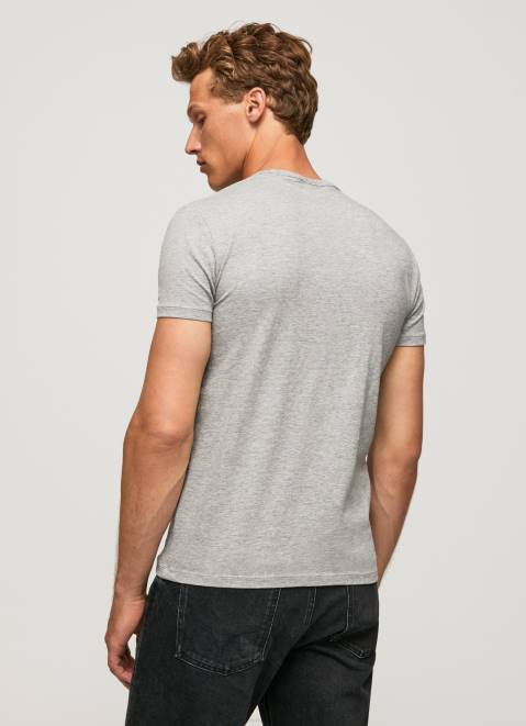 Pepe Jeans Printed Logo Cotton T-Shirt Men Grey Marl Z22X1013