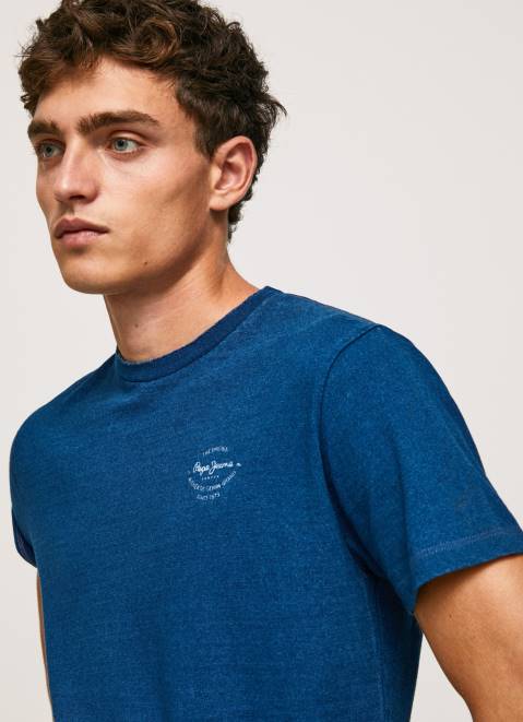 Pepe Jeans Printed Logo Cotton T-Shirt Men Indigo Z22X968
