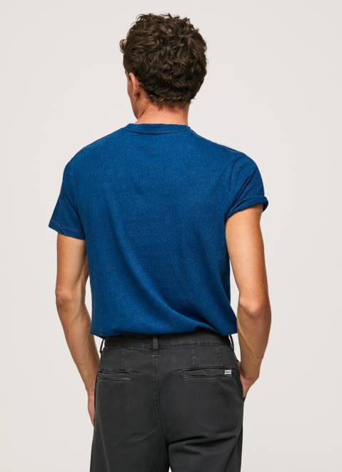 Pepe Jeans Printed Logo Cotton T-Shirt Men Indigo Z22X968