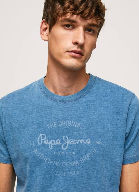 Pepe Jeans Printed Logo Cotton T-Shirt Men Light Blue Z22X967