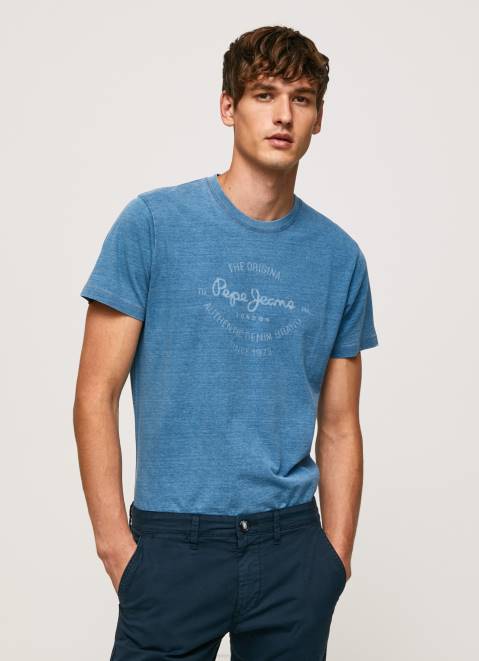 Pepe Jeans Printed Logo Cotton T-Shirt Men Light Blue Z22X967
