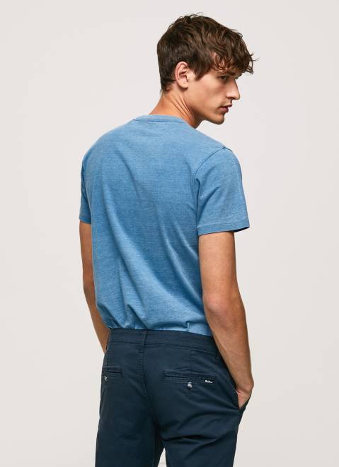 Pepe Jeans Printed Logo Cotton T-Shirt Men Light Blue Z22X967