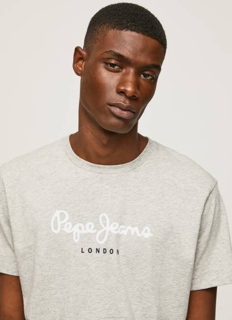 Pepe Jeans Printed Logo Cotton T-Shirt Men Light Grey Marl Z22X918