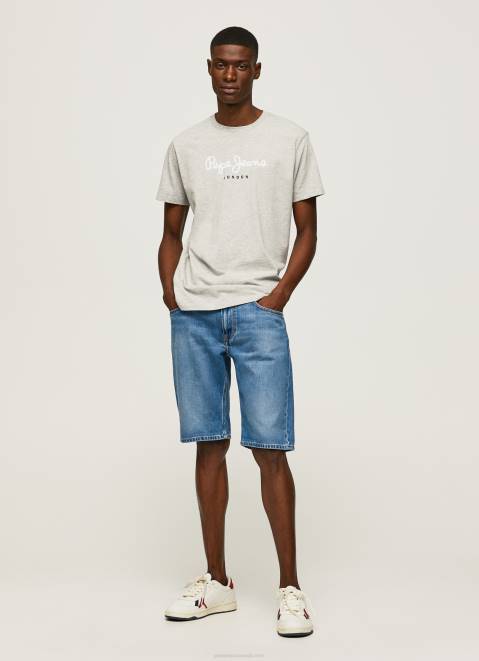Pepe Jeans Printed Logo Cotton T-Shirt Men Light Grey Marl Z22X918