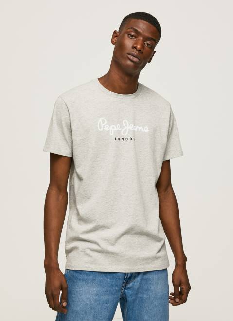 Pepe Jeans Printed Logo Cotton T-Shirt Men Light Grey Marl Z22X918