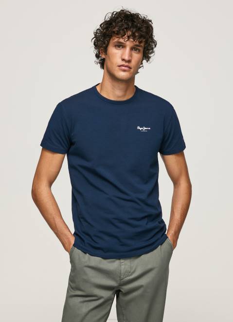 Pepe Jeans Printed Logo Cotton T-Shirt Men Navy Z22X1010