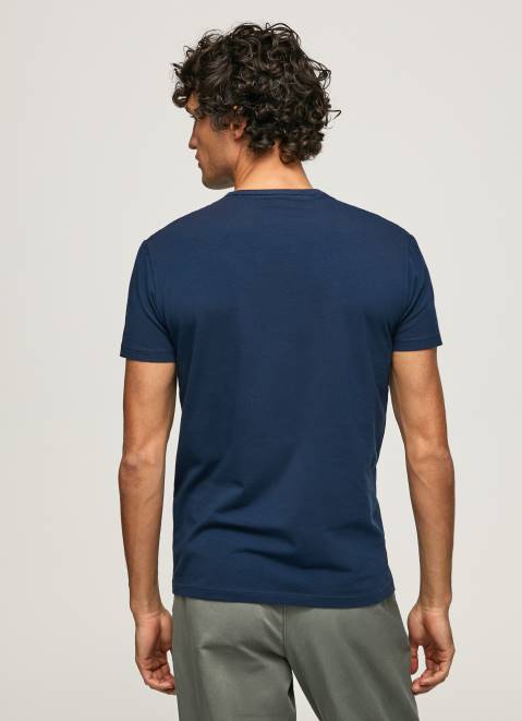 Pepe Jeans Printed Logo Cotton T-Shirt Men Navy Z22X1010