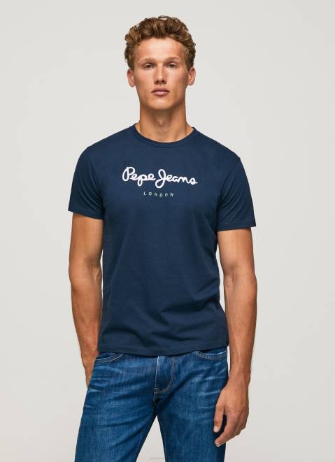 Pepe Jeans Printed Logo Cotton T-Shirt Men Navy Z22X999