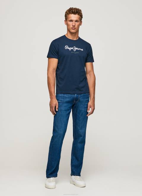 Pepe Jeans Printed Logo Cotton T-Shirt Men Navy Z22X999
