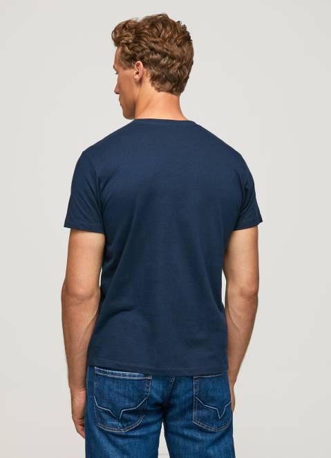 Pepe Jeans Printed Logo Cotton T-Shirt Men Navy Z22X999
