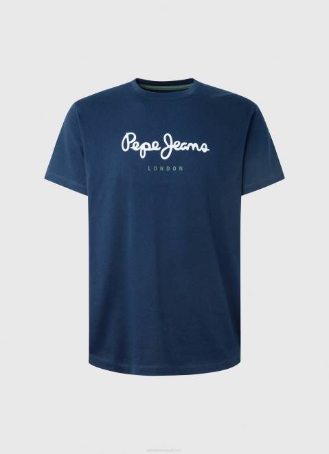 Pepe Jeans Printed Logo Cotton T-Shirt Men Navy Z22X999