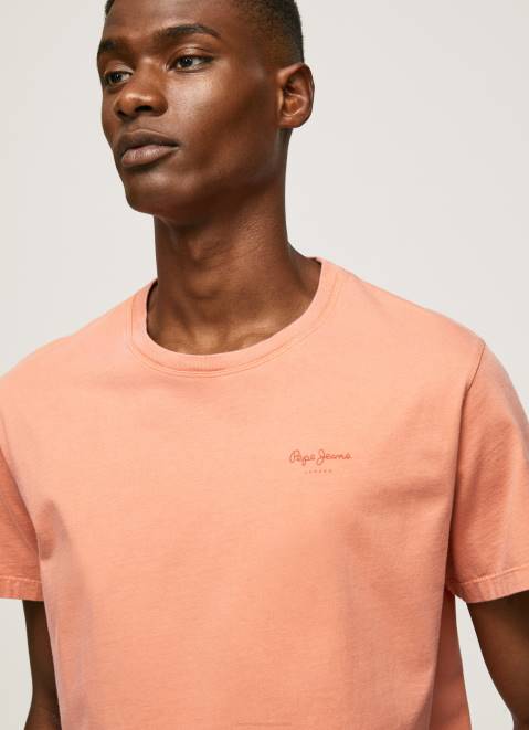 Pepe Jeans Printed Logo Cotton T-Shirt Men Squash Orange Z22X944