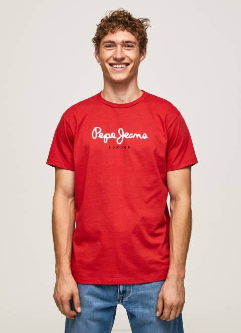 Pepe Jeans Printed Logo Cotton T-Shirt Men Studio Red Z22X1016