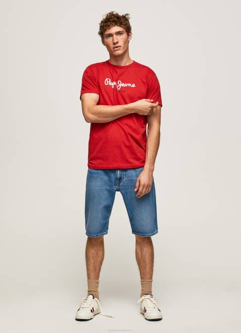 Pepe Jeans Printed Logo Cotton T-Shirt Men Studio Red Z22X1016