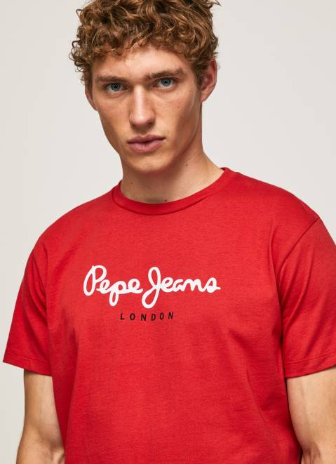 Pepe Jeans Printed Logo Cotton T-Shirt Men Studio Red Z22X1016