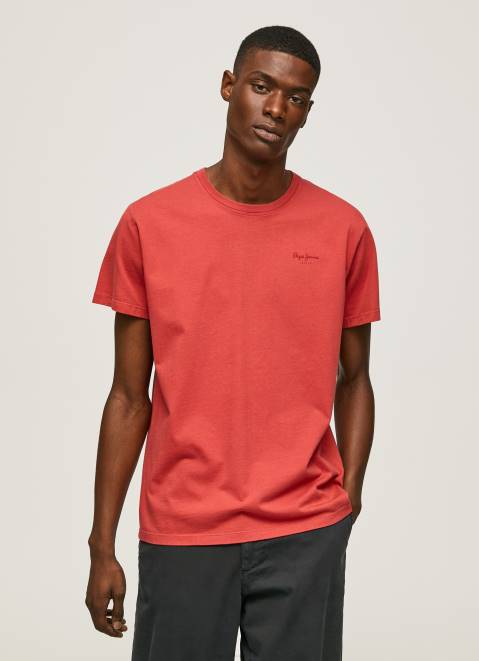 Pepe Jeans Printed Logo Cotton T-Shirt Men Studio Red Z22X946