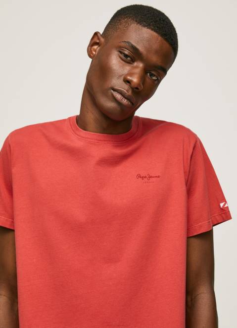 Pepe Jeans Printed Logo Cotton T-Shirt Men Studio Red Z22X946