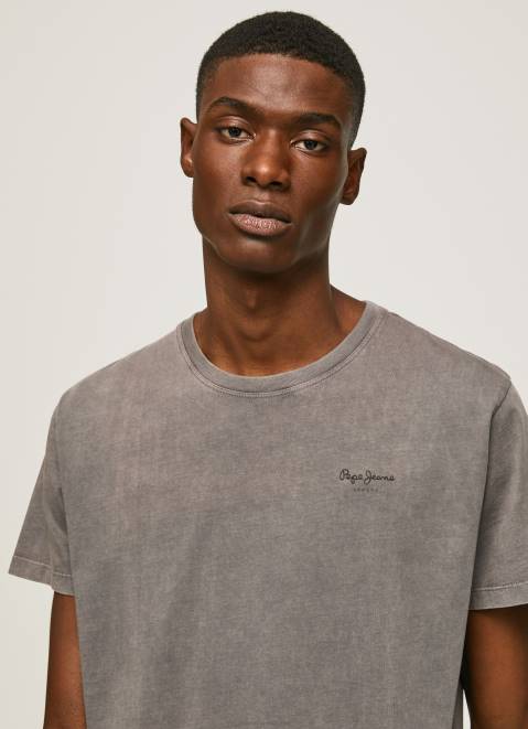 Pepe Jeans Printed Logo Cotton T-Shirt Men Washed Black Z22X927