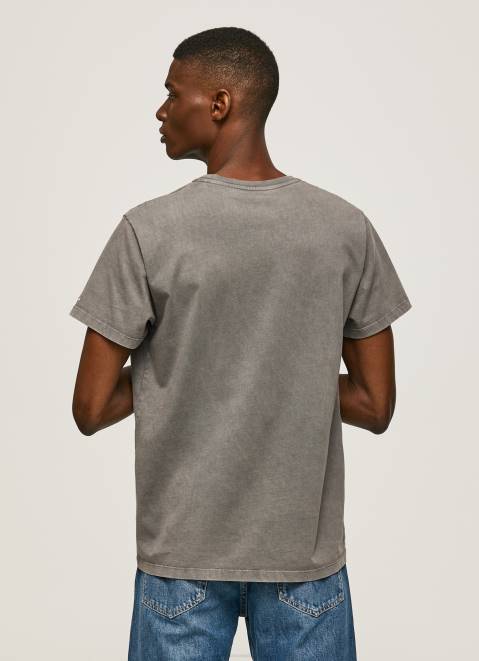 Pepe Jeans Printed Logo Cotton T-Shirt Men Washed Black Z22X927