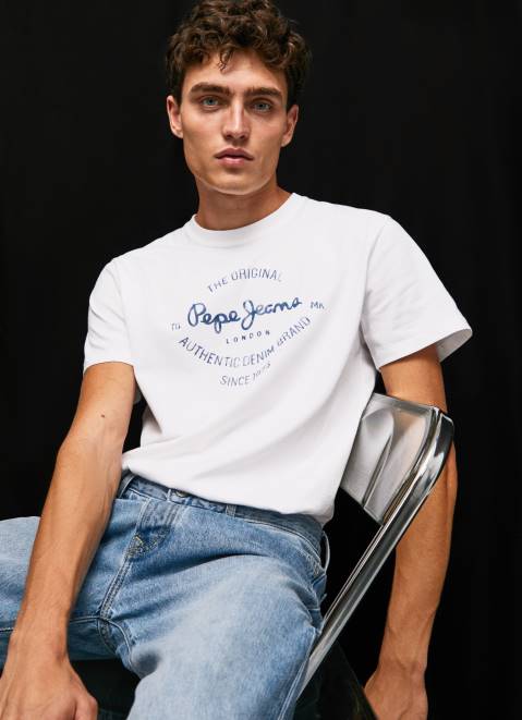 Pepe Jeans Printed Logo Cotton T-Shirt Men White Z22X921