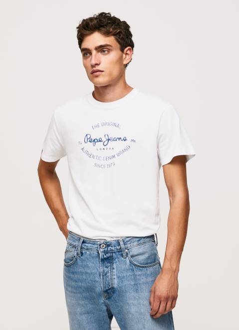 Pepe Jeans Printed Logo Cotton T-Shirt Men White Z22X921