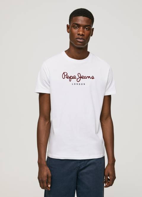 Pepe Jeans Printed Logo Cotton T-Shirt Men White Z22X998