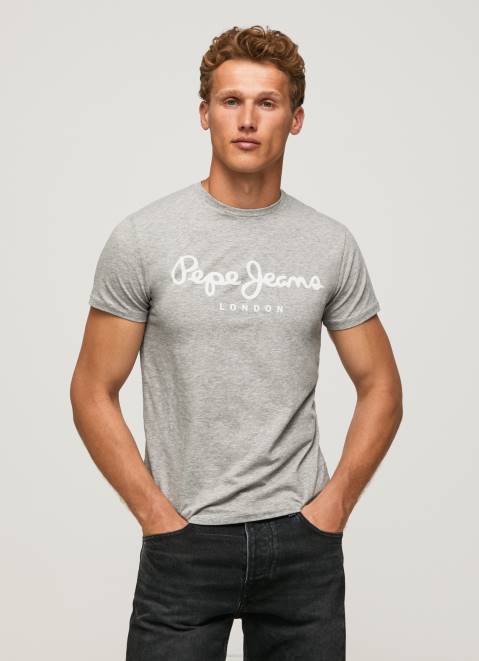 Pepe Jeans Short-Sleeved Cotton T-Shirt Men Grey Marl Z22X1004