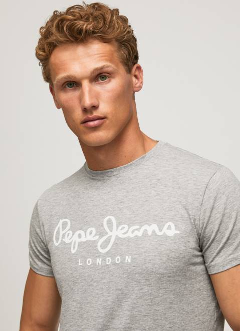 Pepe Jeans Short-Sleeved Cotton T-Shirt Men Grey Marl Z22X1004