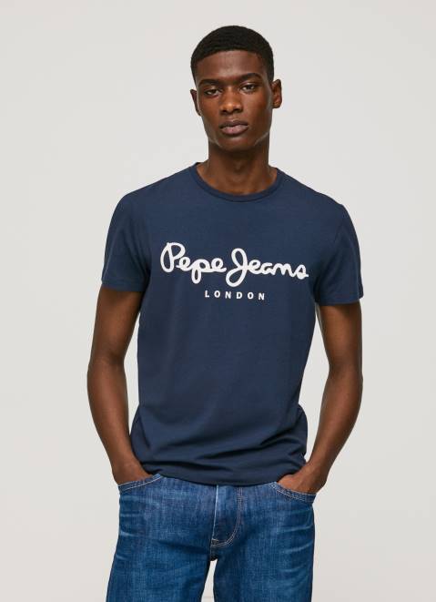 Pepe Jeans Short-Sleeved Cotton T-Shirt Men Navy Z22X1005