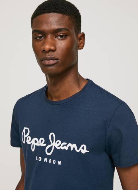 Pepe Jeans Short-Sleeved Cotton T-Shirt Men Navy Z22X1005