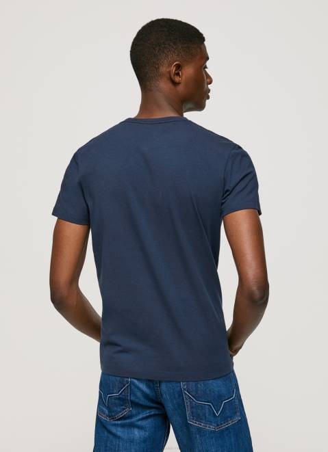 Pepe Jeans Short-Sleeved Cotton T-Shirt Men Navy Z22X1005