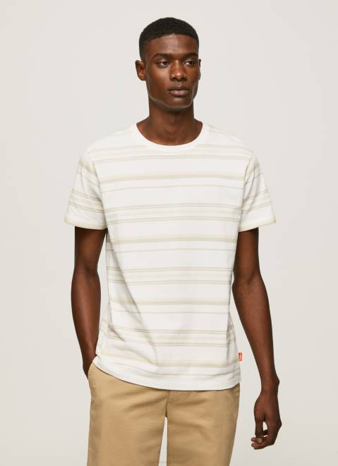 Pepe Jeans Striped Print T-Shirt Men Off White Z22X994