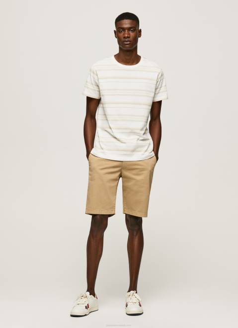 Pepe Jeans Striped Print T-Shirt Men Off White Z22X994