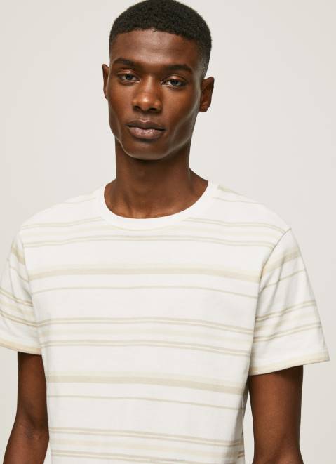 Pepe Jeans Striped Print T-Shirt Men Off White Z22X994